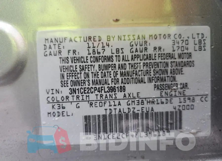 3N1CE2CP4FL396189 Photo# 12