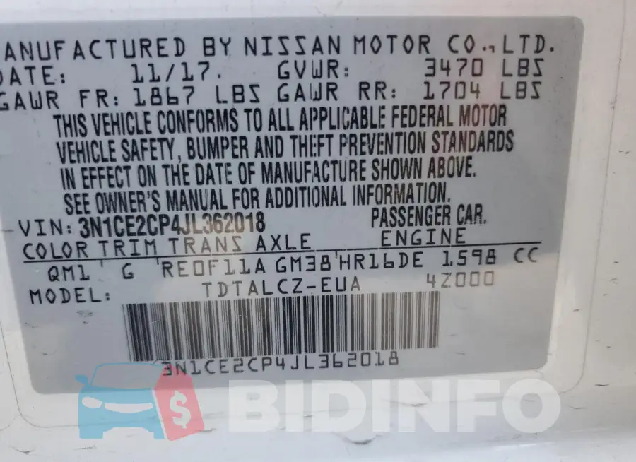3N1CE2CP4JL362018 Photo# 12