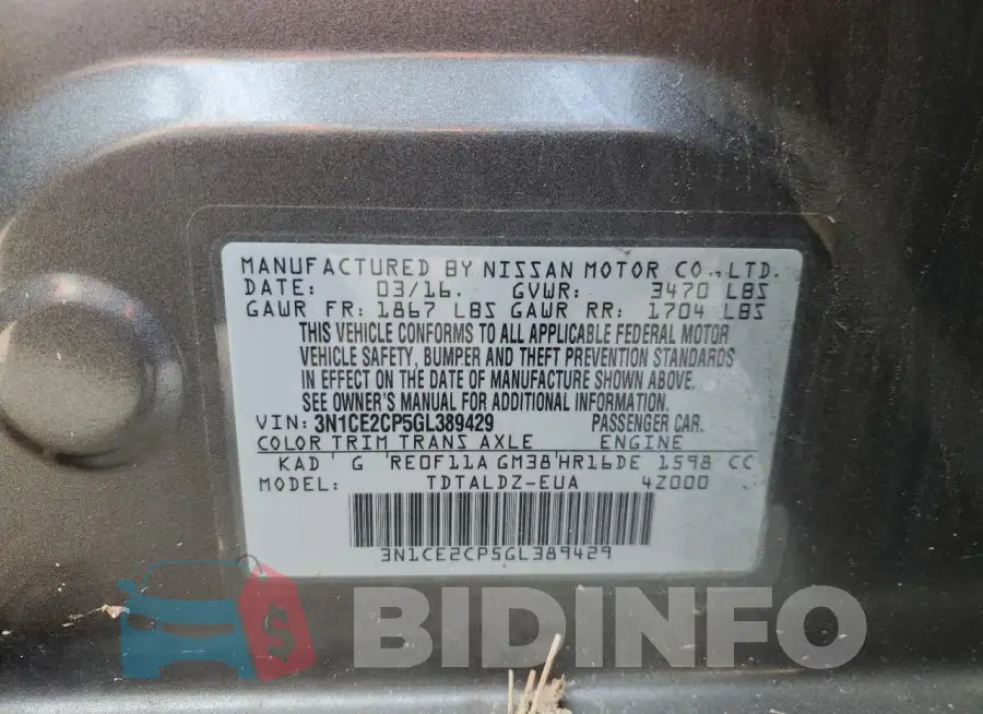 3N1CE2CP5GL389429 Photo# 12