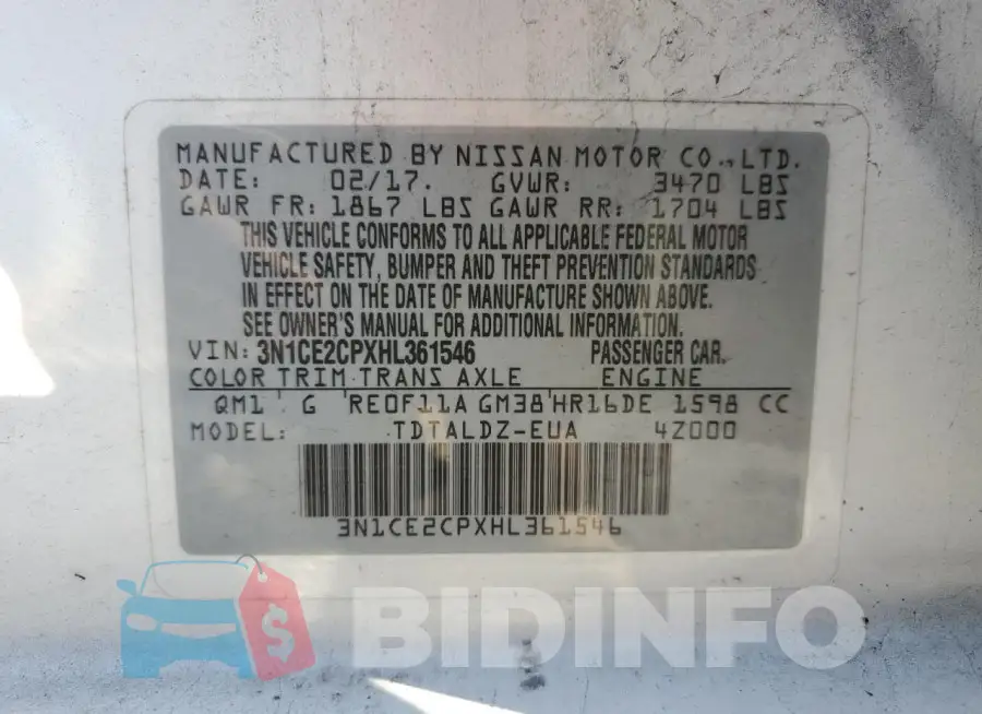 3N1CE2CPXHL361546 Photo# 12