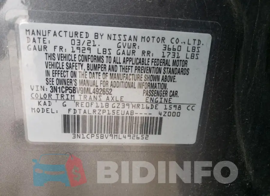 3N1CP5BV9ML492652 Photo# 12