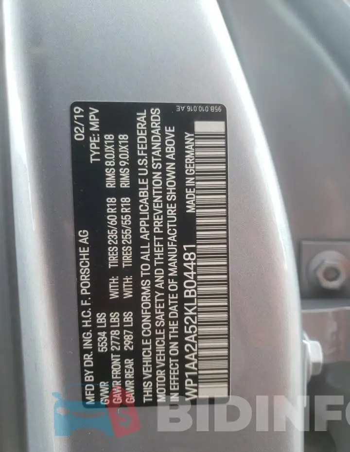 WP1AA2A52KLB04481 Photo# 12