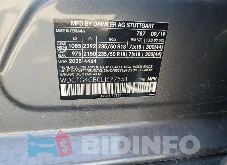 WDCTG4GB0LJ677551 Photo# 12