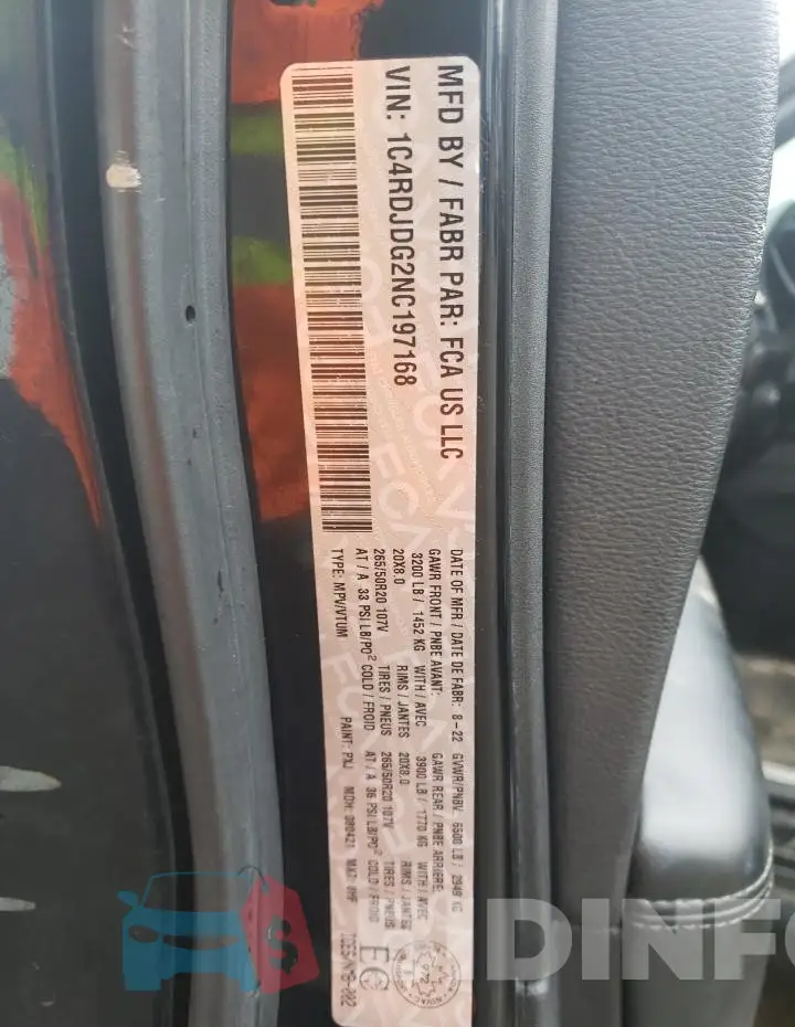 1C4RDJDG2NC197168 Photo# 13