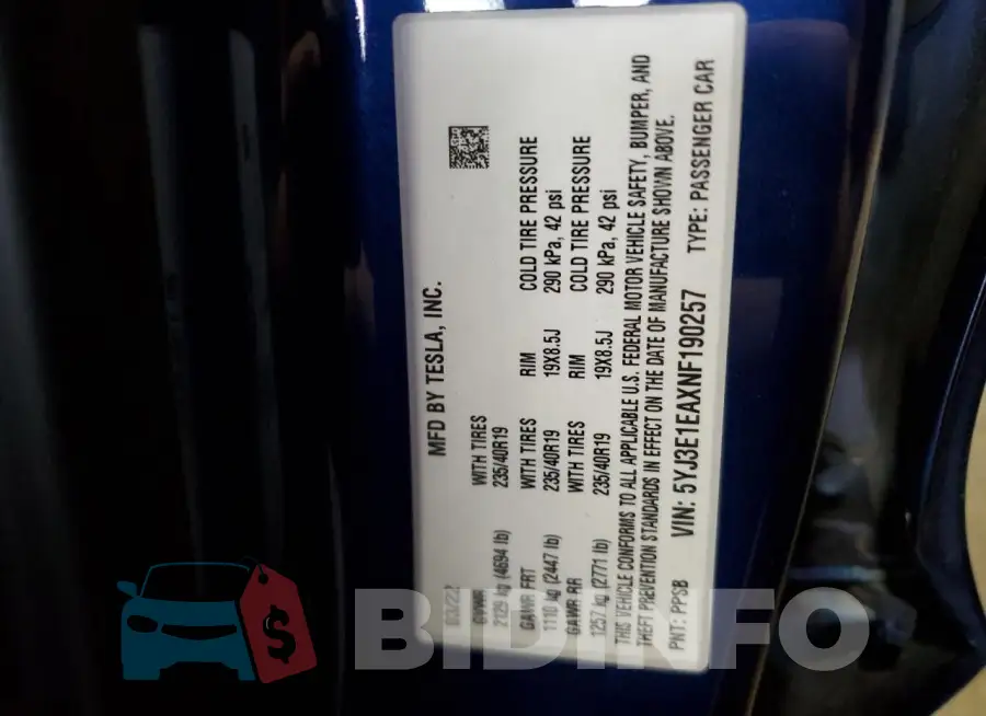 5YJ3E1EAXNF190257 Photo# 12