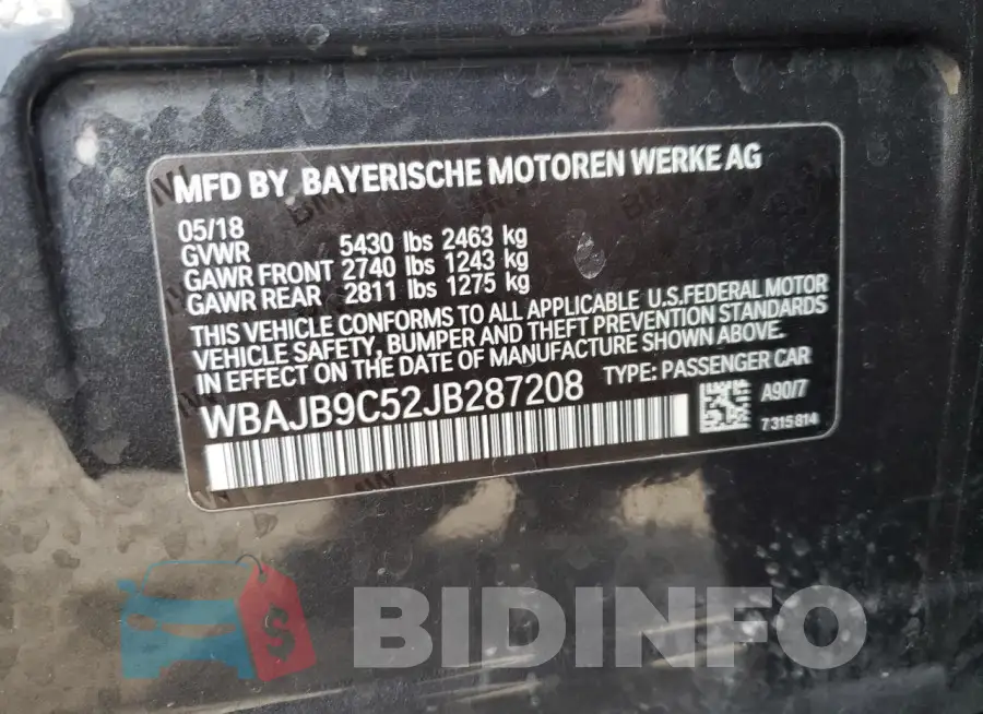 WBAJB9C52JB287208 Photo# 12