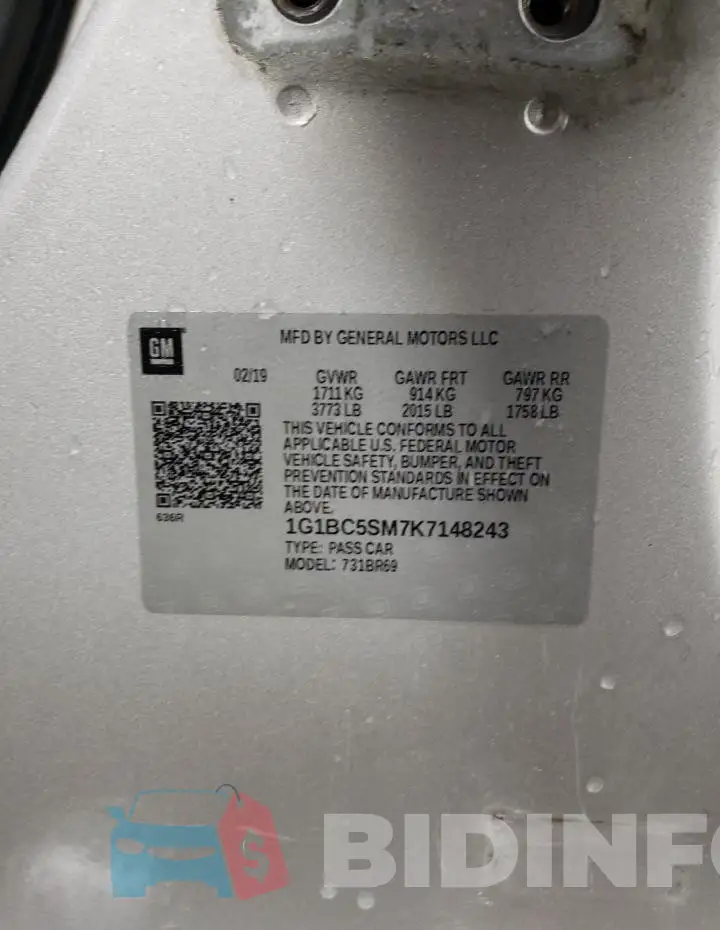 1G1BC5SM7K7148243 Photo# 13