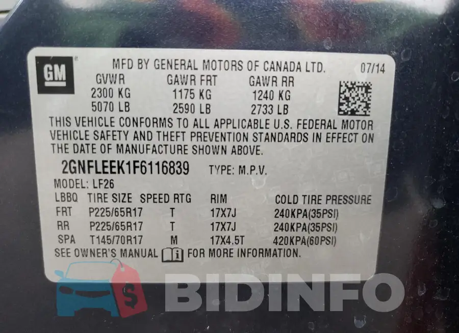 2GNFLEEK1F6116839 Photo# 13