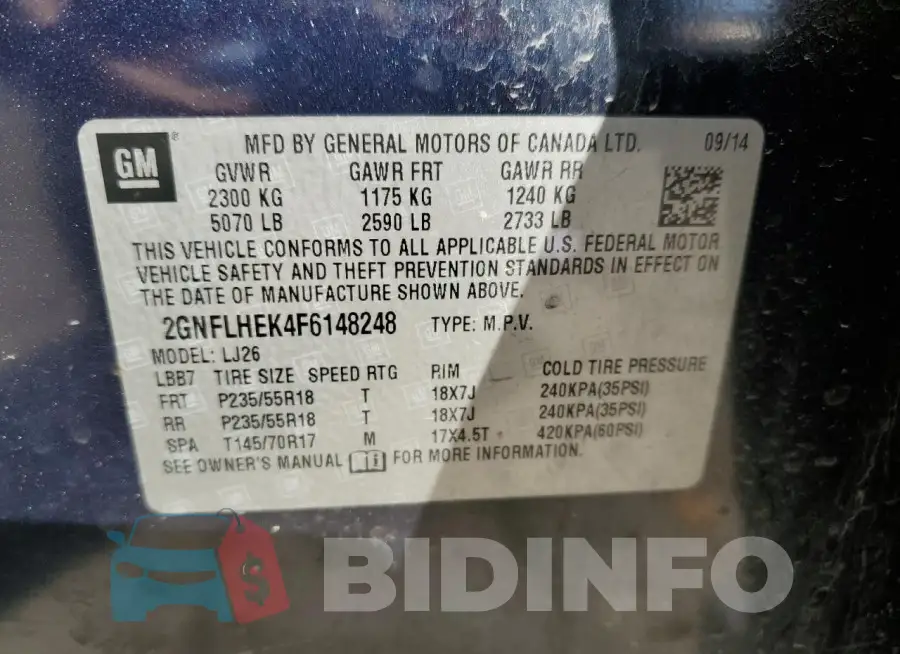 2GNFLHEK4F6148248 Photo# 14