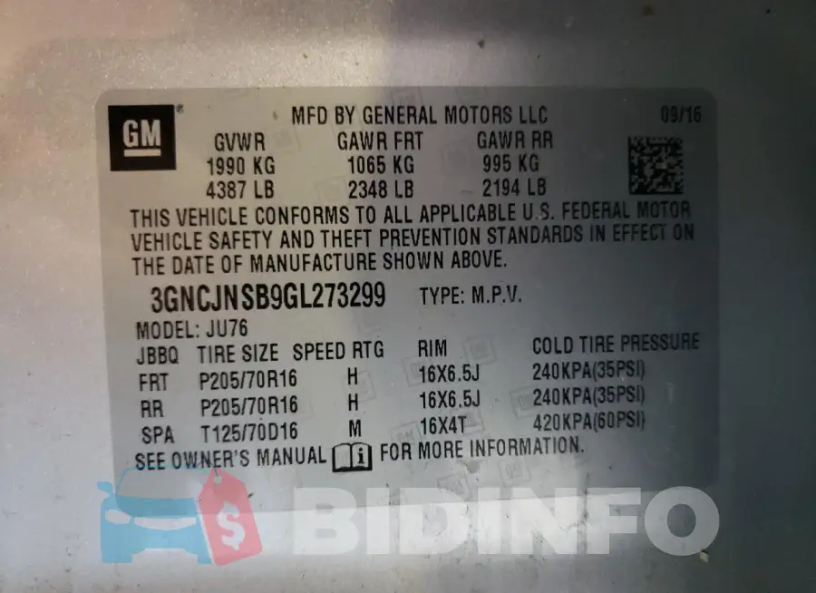 3GNCJNSB9GL273299 Photo# 14
