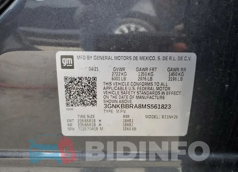 3GNKBBRA8MS561823 Photo# 14