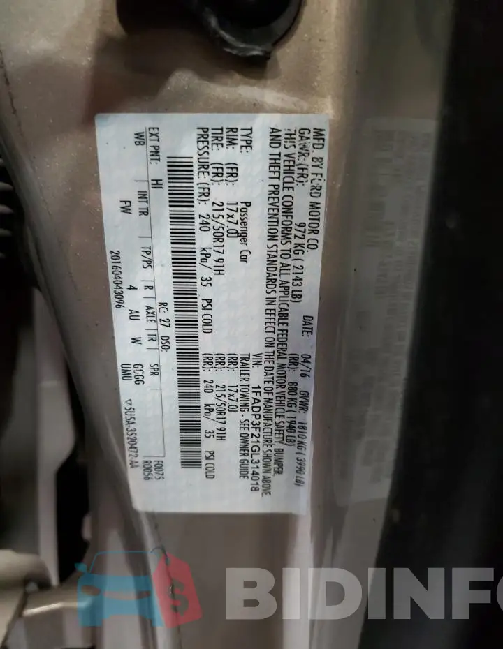 1FADP3F21GL314018 Photo# 13