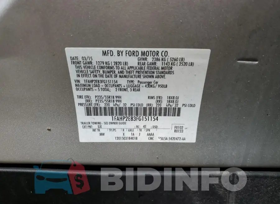 1FAHP2E83FG151154 Photo# 12
