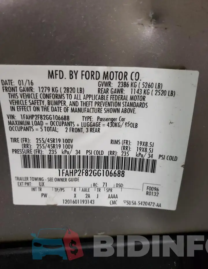 1FAHP2F82GG106688 Photo# 12