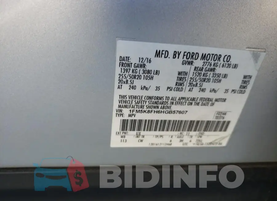 1FM5K8FH6HGB57607 Photo# 13