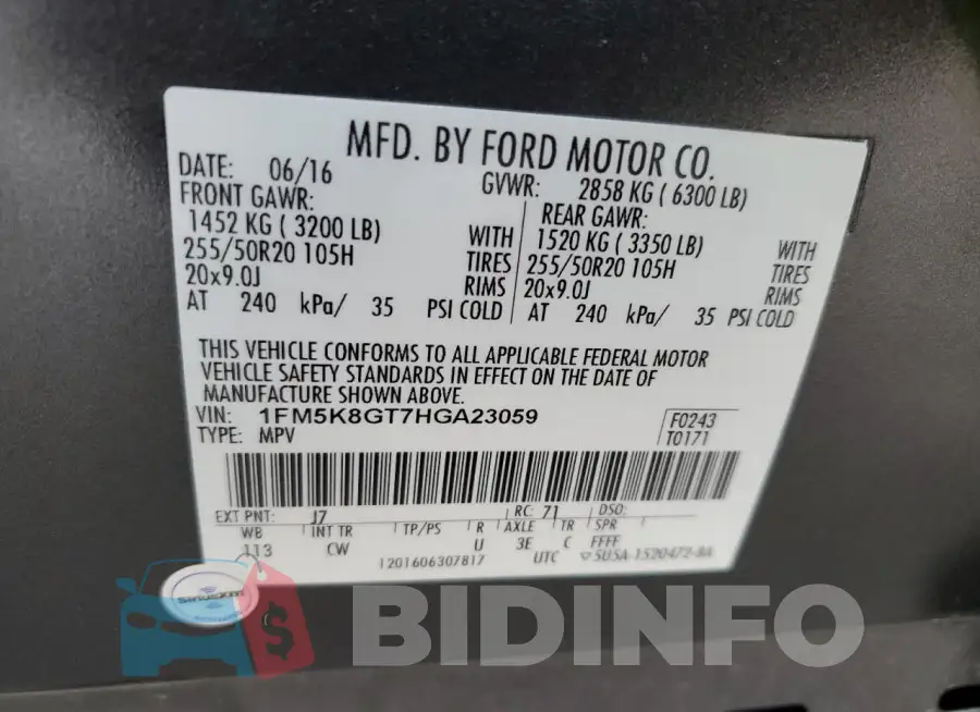 1FM5K8GT7HGA23059 Photo# 12