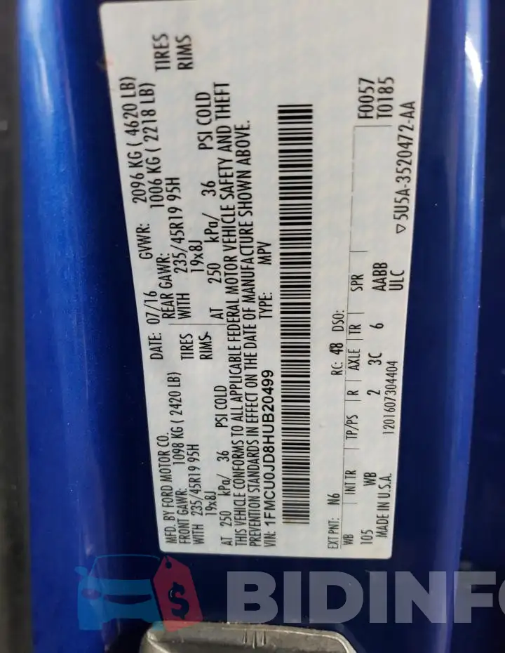 1FMCU0JD8HUB20499 Photo# 13