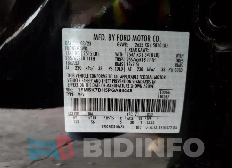 1FMSK7DH5PGA86446 Photo# 14