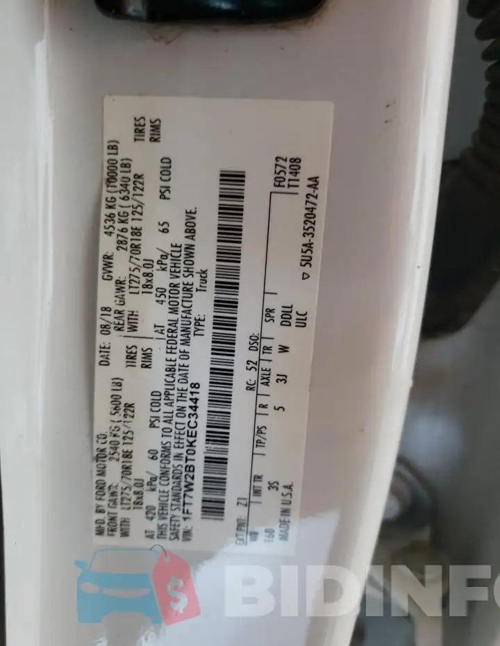 1FT7W2BT0KEC34418 Photo# 12