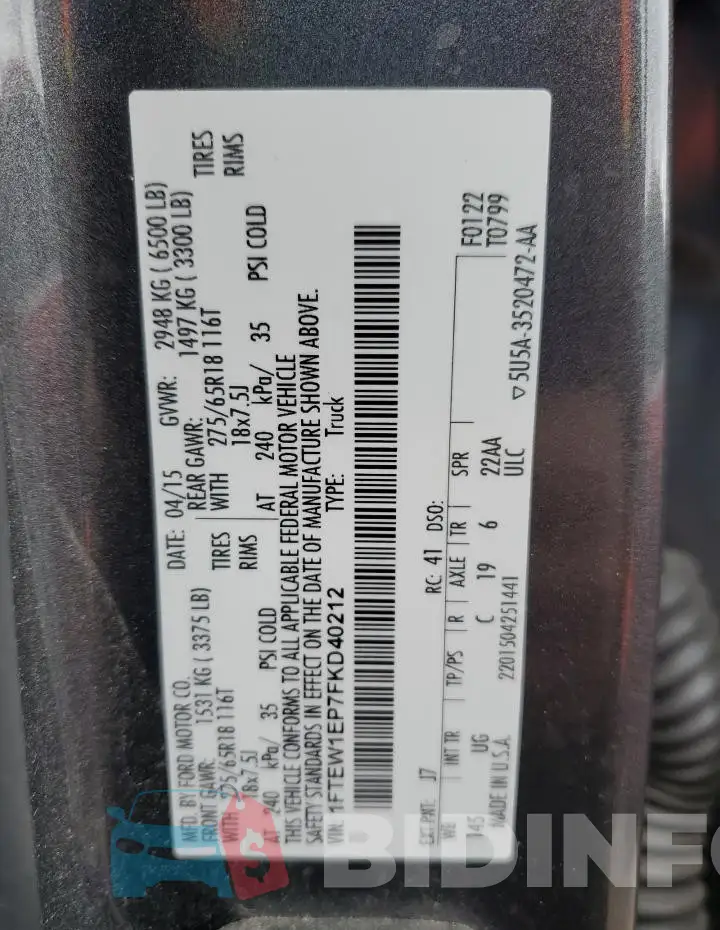 1FTEW1EP7FKD40212 Photo# 12