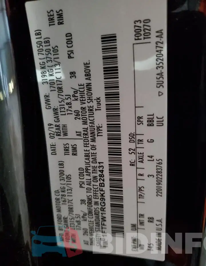 1FTFW1RG9KFB28431 Photo# 13