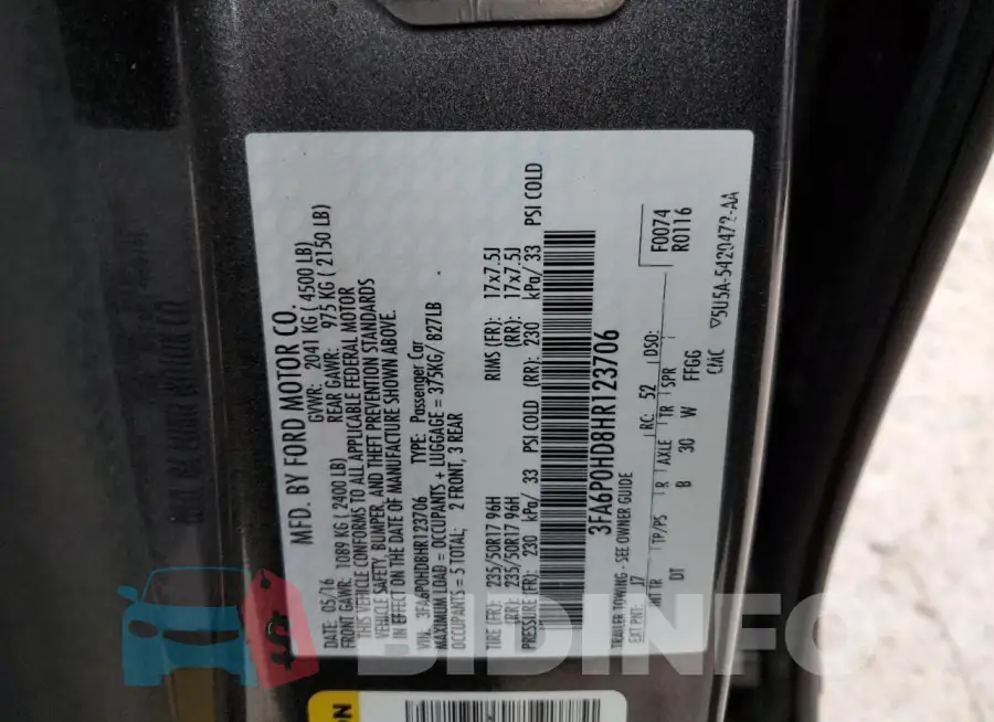 3FA6P0HD8HR123706 Photo# 12