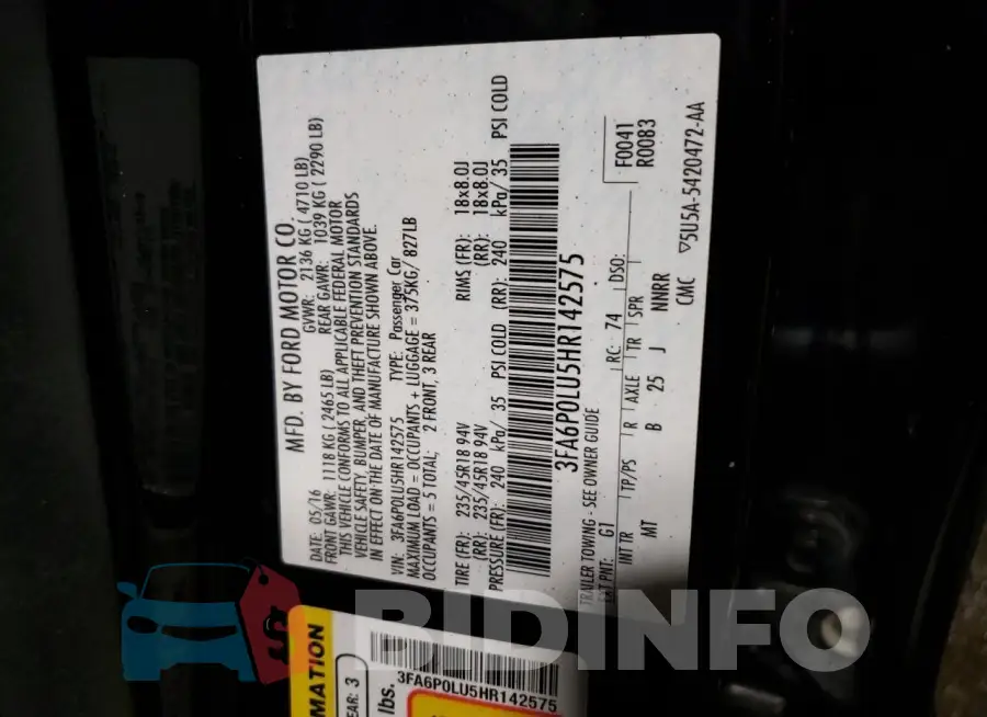 3FA6P0LU5HR142575 Photo# 12