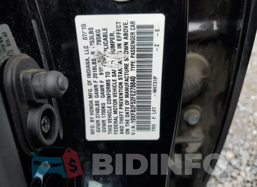 19XFB2F52FE278840 Photo# 12