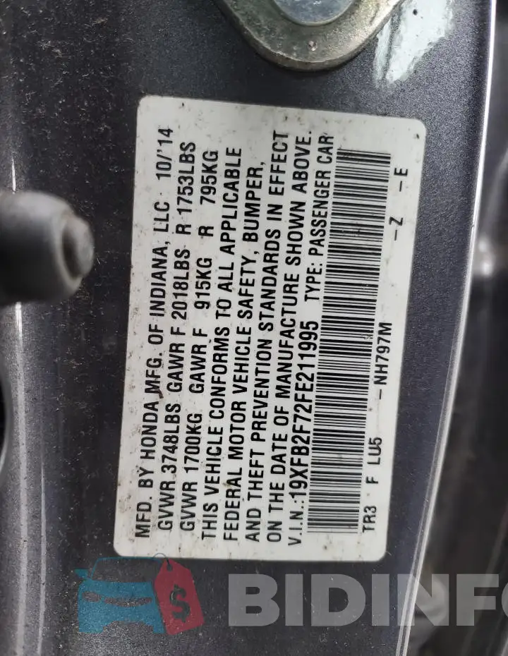 19XFB2F72FE211995 Photo# 12