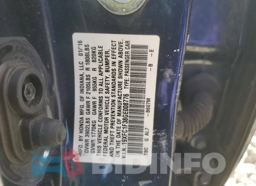19XFC1F38GE008776 Photo# 12