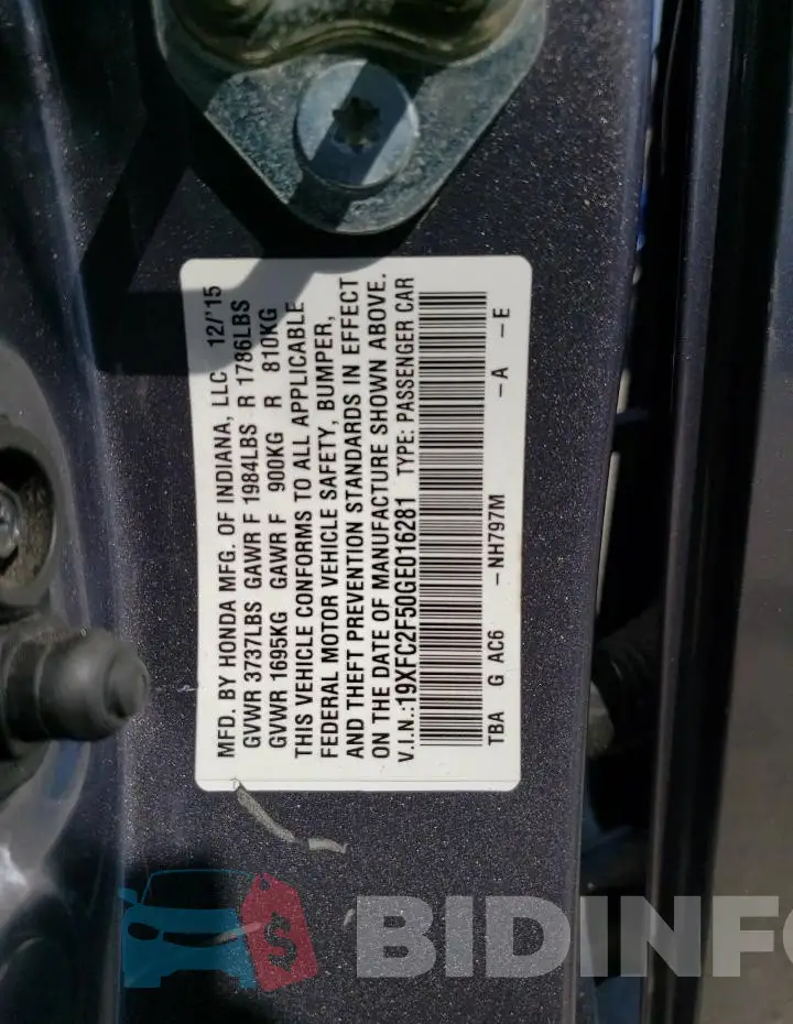 19XFC2F50GE016281 Photo# 12