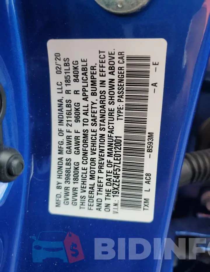 19XZE4F57LE012001 Photo# 12