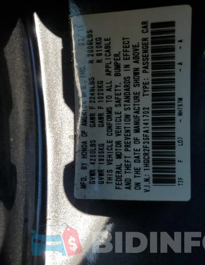 1HGCR2F35FA141702 Photo# 13