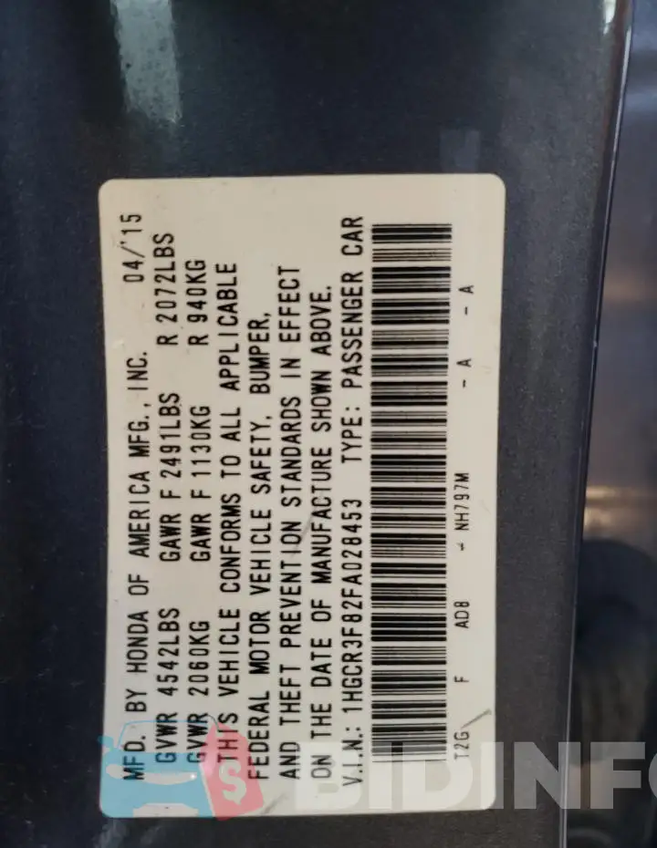 1HGCR3F82FA028453 Photo# 12