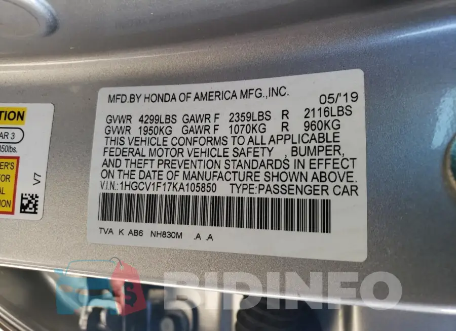 1HGCV1F17KA105850 Photo# 12