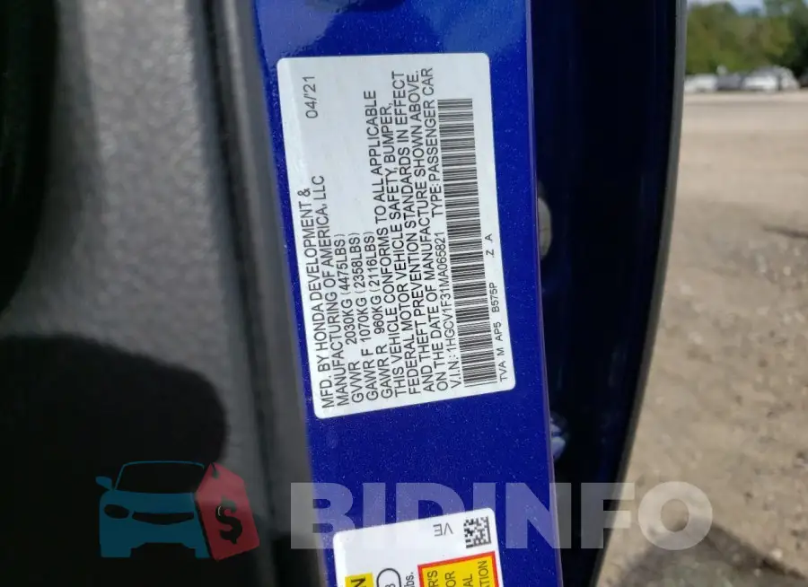 1HGCV1F31MA065821 Photo# 12