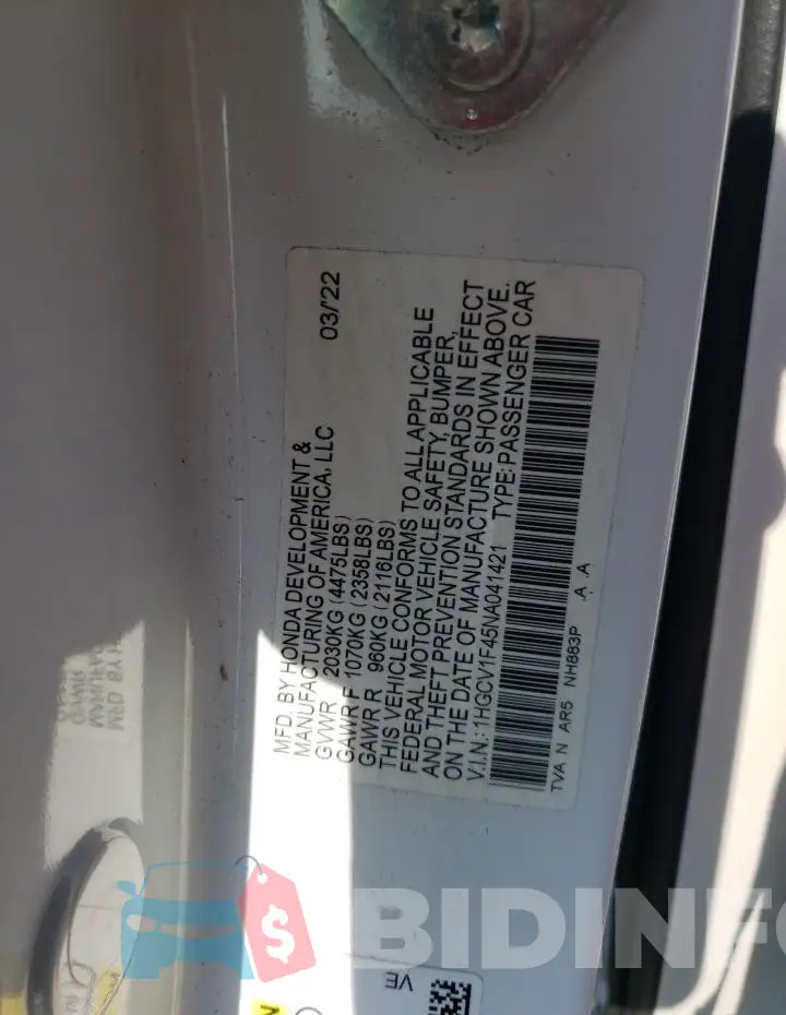 1HGCV1F45NA041421 Photo# 13