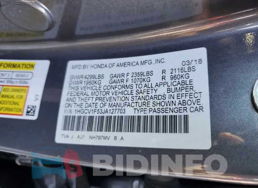 1HGCV1F53JA127703 Photo# 13