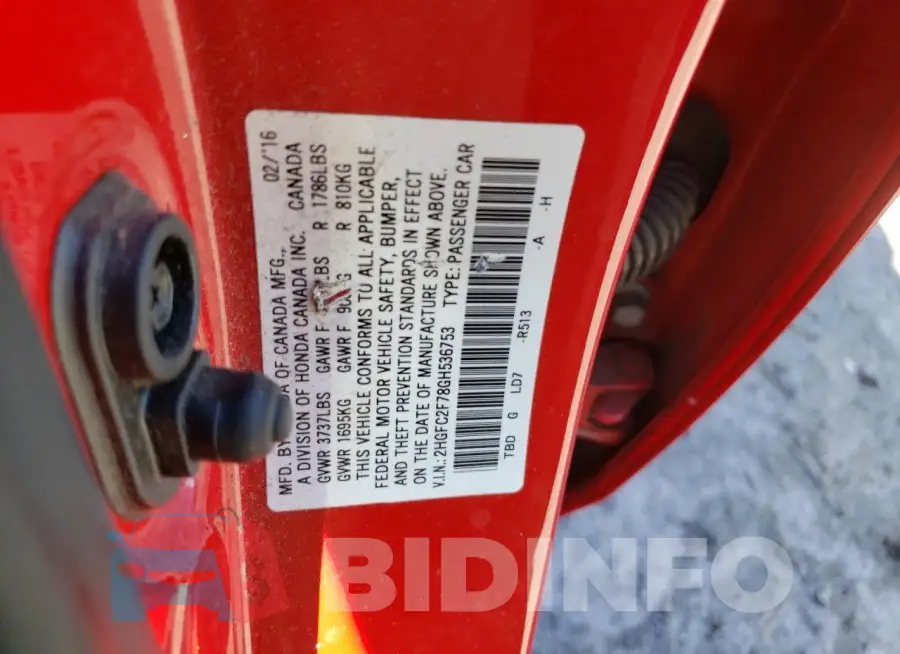 2HGFC2F78GH536753 Photo# 12