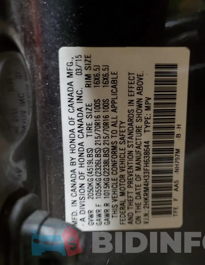 2HKRM4H33FH638644 Photo# 12