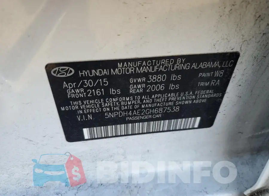 5NPDH4AE2GH687538 Photo# 12