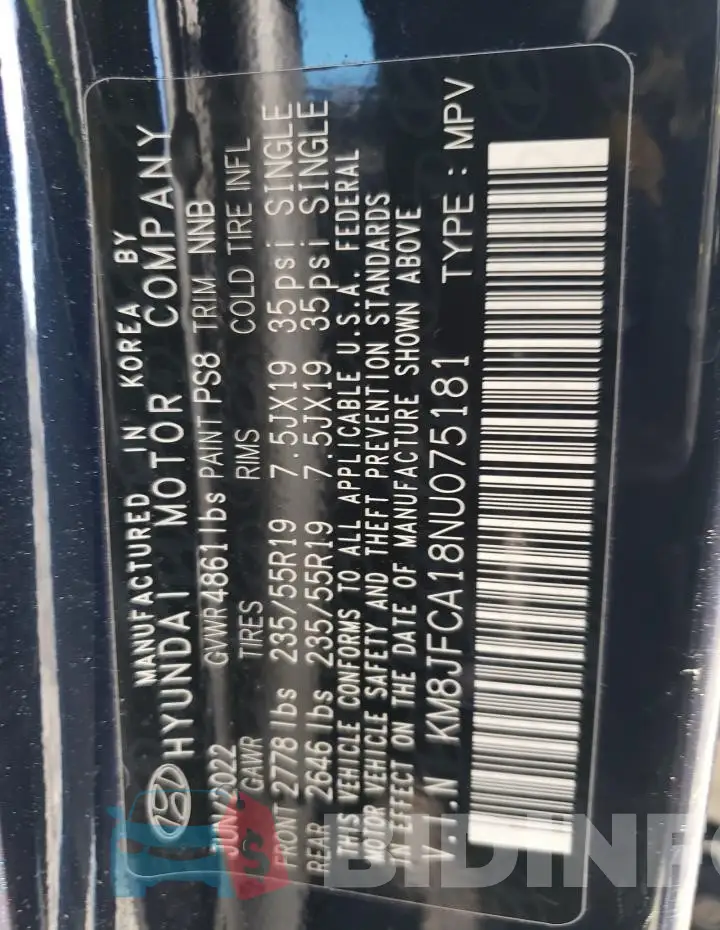 KM8JFCA18NU075181 Photo# 12