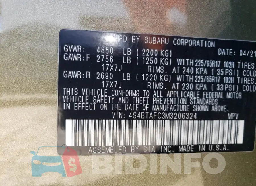 4S4BTAFC3M3206324 Photo# 13
