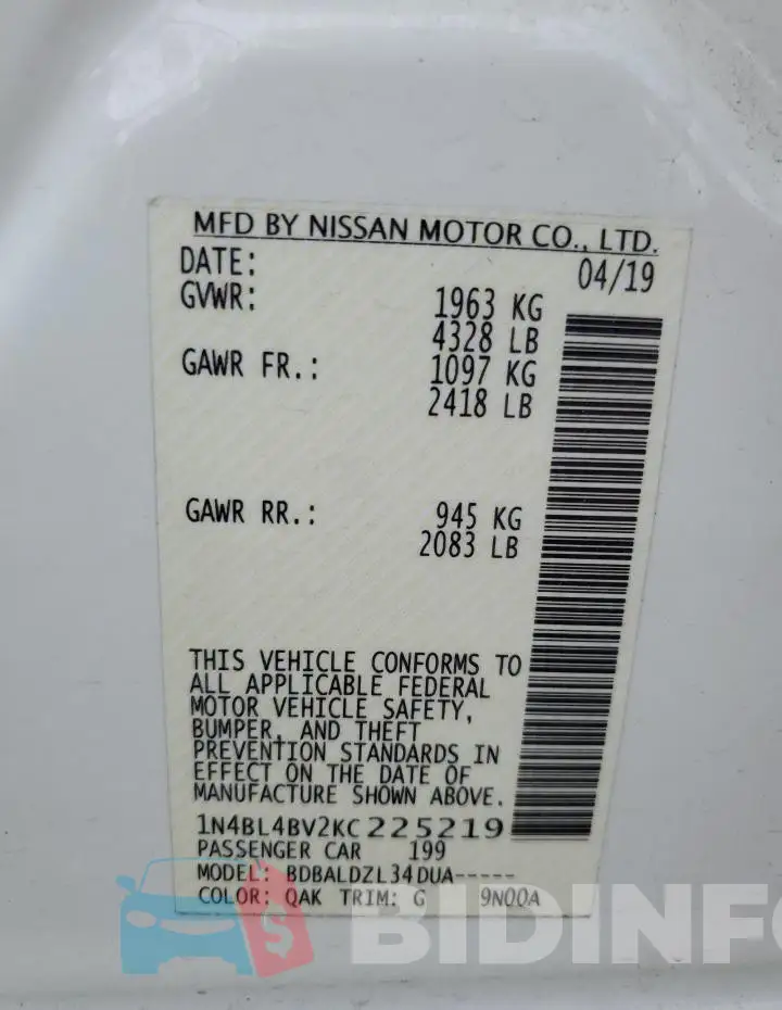 1N4BL4BV2KC225219 Photo# 12