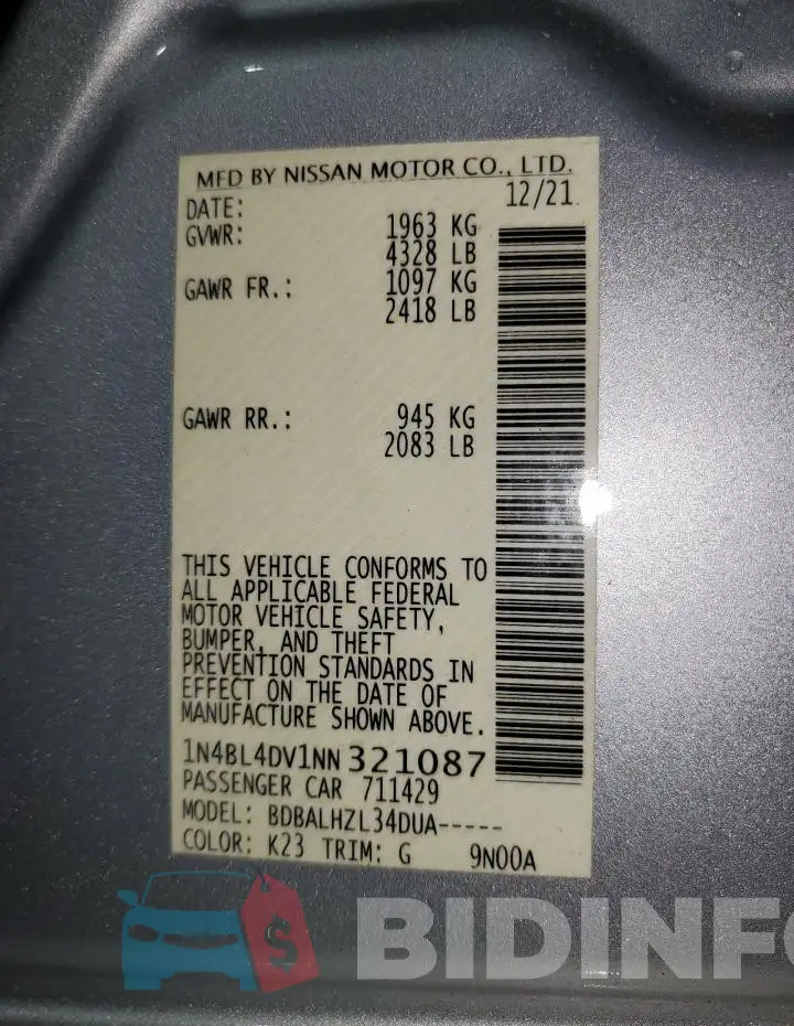 1N4BL4DV1NN321087 Photo# 12