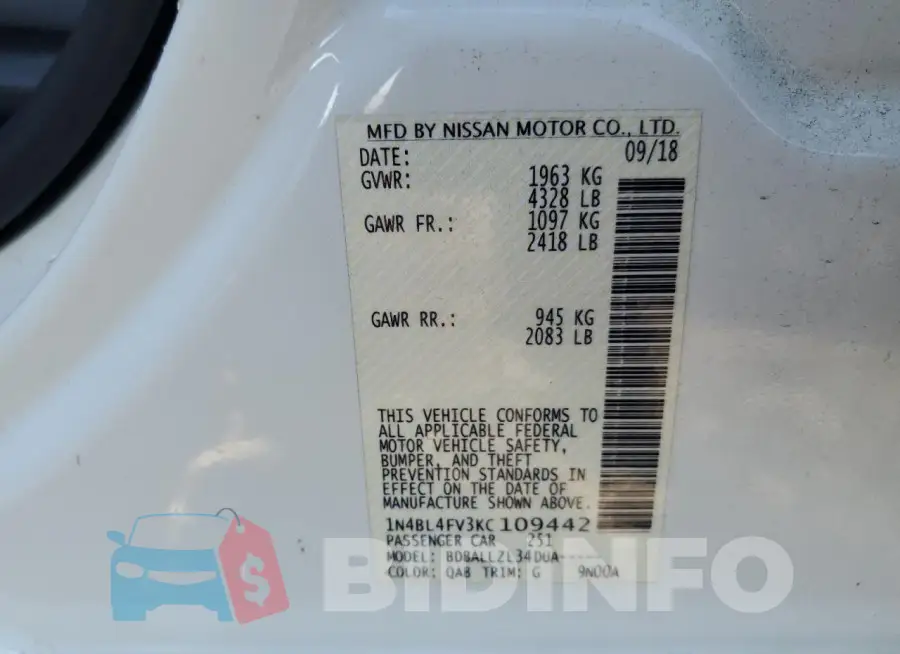 1N4BL4FV3KC109442 Photo# 12