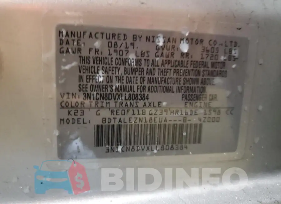 3N1CN8DVXLL808384 Photo# 13