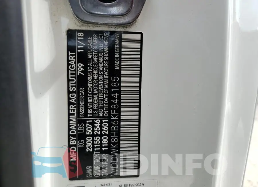 WDDWK8HB6KF844185 Photo# 12