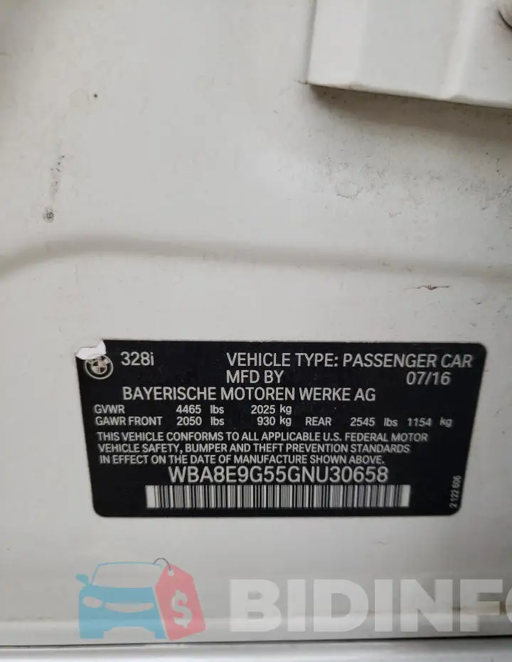WBA8E9G55GNU30658 Photo# 12