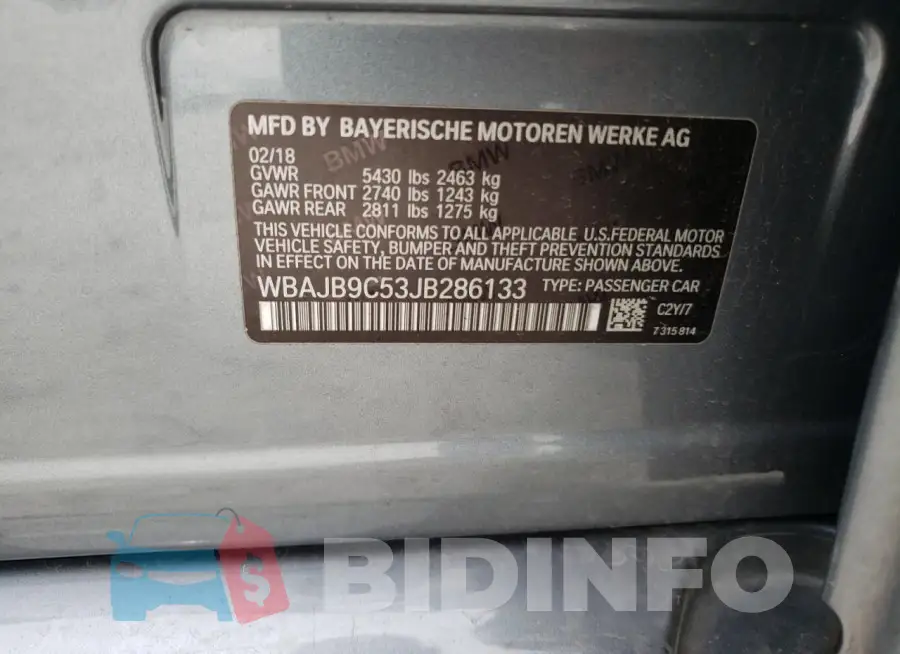 WBAJB9C53JB286133 Photo# 12
